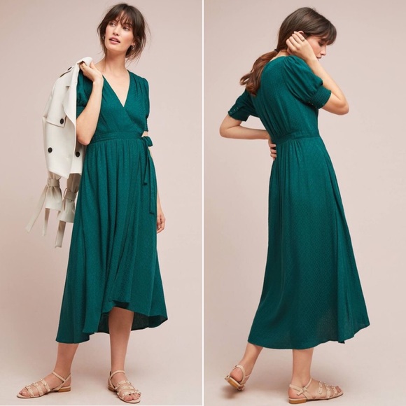 Anthropologie Dresses & Skirts - Maeve Breanna Midi Wrap Dress Green Size 14